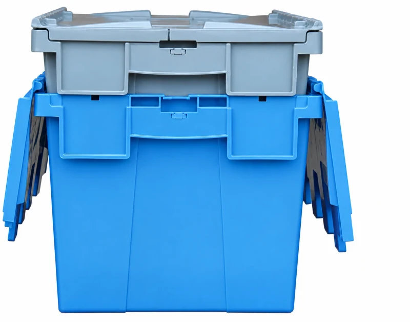 Nested with lids open — Attached-lid containers