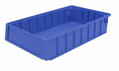 Blue polypropylene partition bin illustrated in the storage catalog
