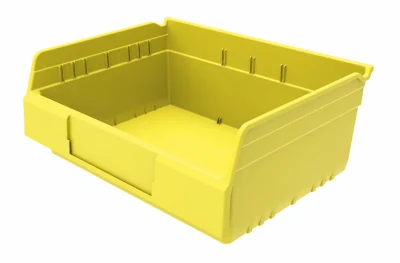 Yellow open-front shelf bin illustrated in the storage catalog
