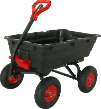 TC4273 large poly garden dump cart with a dark olive tub and red wheel hubs